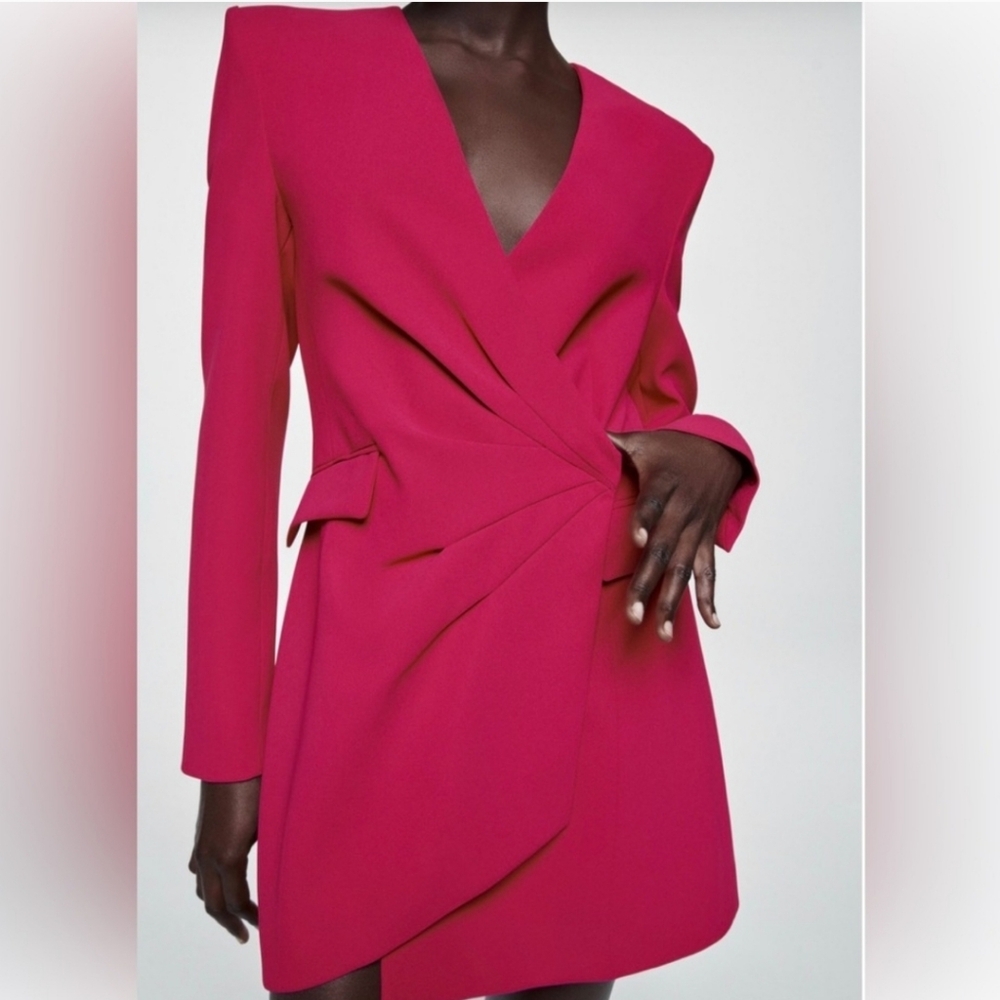 ZARA Draped Blazer Dress Fuchsia Pink Size M 9428/685/630 Bloggers Favorite